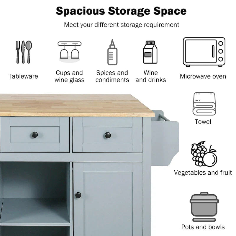 Kitchen Island Cart on 5 Wheels, Breakfast Bar Cabinet, Rolling Kitchen Island with Drop Leaf, 3 Drawers & Removable Shelves