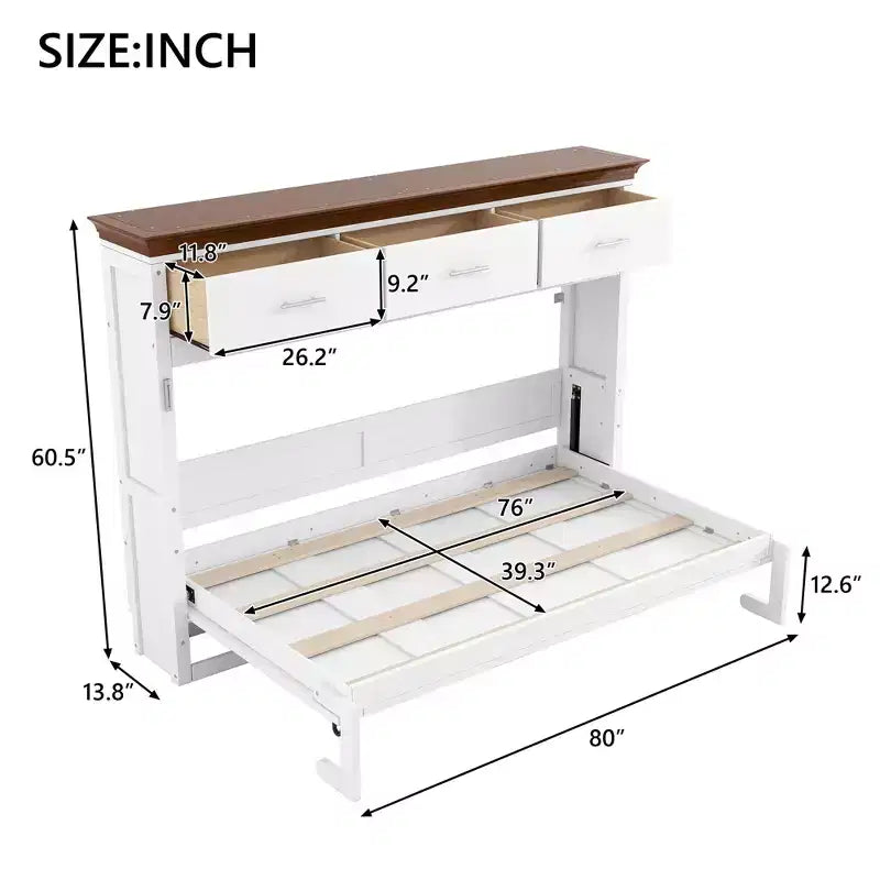 Merax Space-Saving Twin Size Murphy Bed with 3 Drawers White