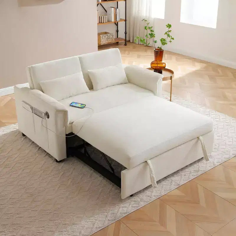 Convertible Sofa Bed Couch with Side Pockets & Adjustable Backrest, Velvet Upholstered Loveseat Sofa for Living Room, Bedroom