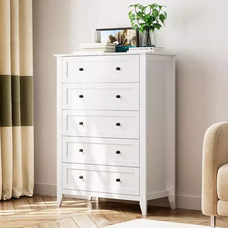 Tall 5 Drawer Dresser with Deep Drawers Metal Knobs Modern Wooden Chest of Drawers for Bedroom Entryway Hallway