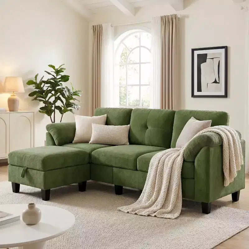 76.4-Inch Modern Three-Seater Sofa with Armrests and Pillows in Chenille Beige