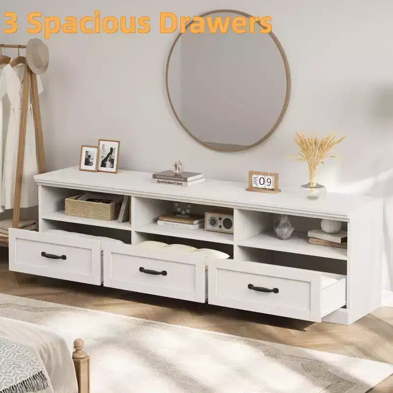 70" TV Stand for TVs up to 80", Mid Century Modern Entertainment Center with Drawers & Shelves