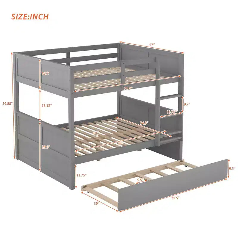 Whisen Full Over Full Wooden Bunk Bed with Twin Size Trundle