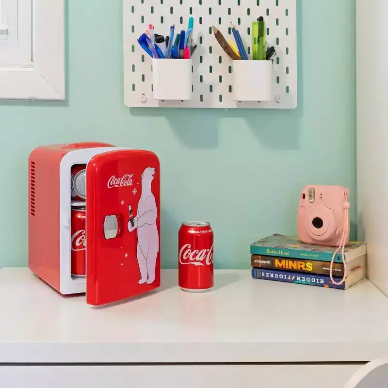 Coca-Cola Polar Bear 4L Cooler/Warmer 12V DC 110V AC Mini Fridge - Red: Thermoelectric Dorm Refrigerator, 6 Can Capacity