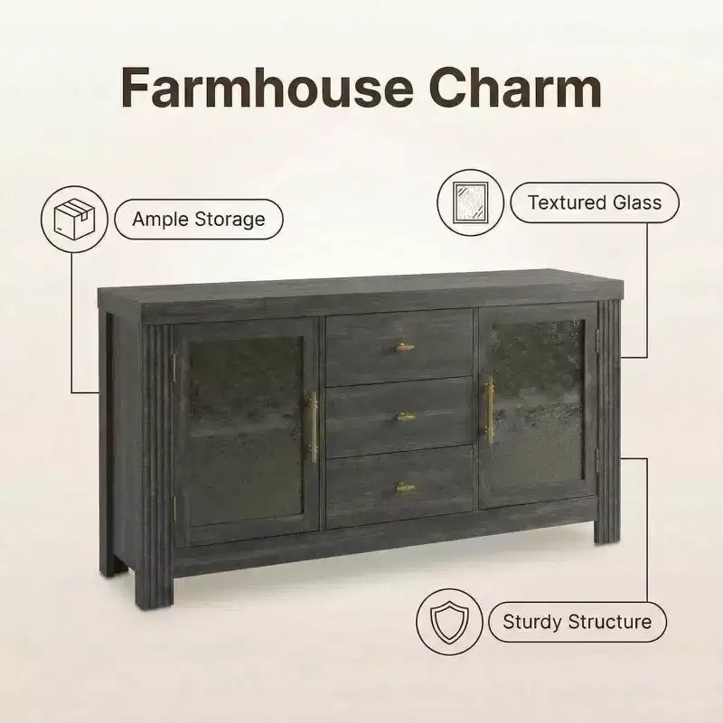 54.4 Buffet Sideboard, Accent Storage Cabinet with 2 Glass Doors & 3 Drawers, Coffee Bar Table, TV Stand for Living Room, Kitchen, Dining Room