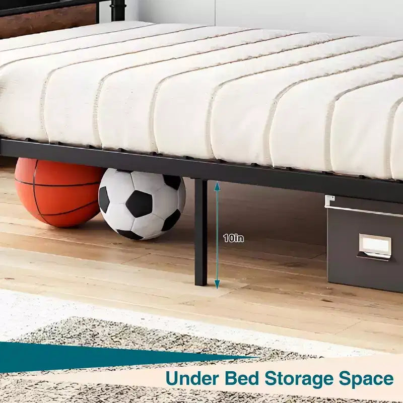 Twin Bunk Bed, Heavy Duty Industrial Metal Bunkbeds with Safety Guard Rails, Convertible to Two Beds