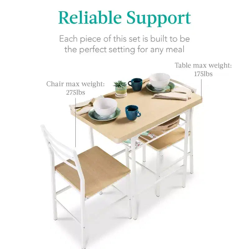 Best Choice Products 3-Piece Modern Dining Set, Square Table & Chairs Set w/ Steel Frame, Built-In Storage Rack