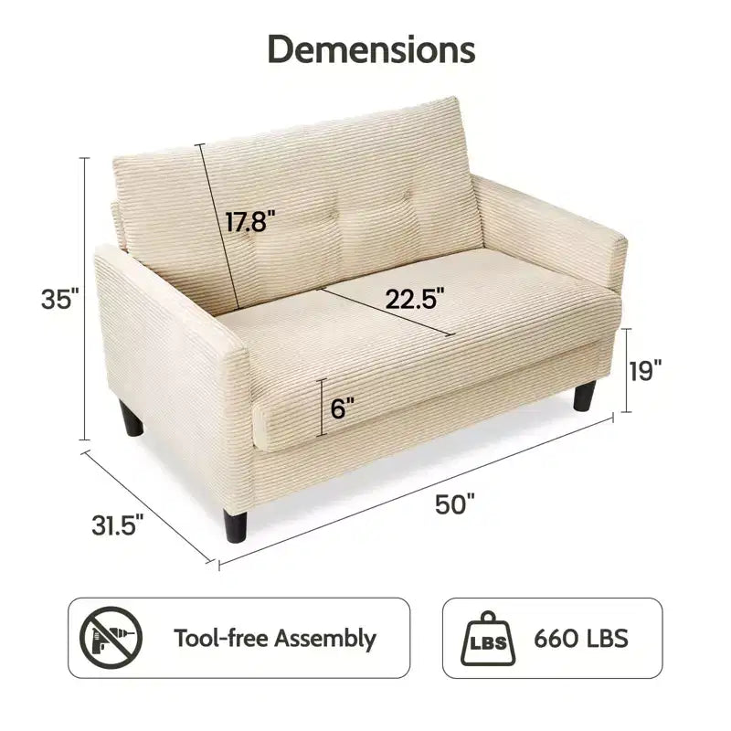 Small Loveseat Sofa, Comfy Couch with Thick Cushions, Tool-Free Assembly Loveseat for Bedroom, Small Loveseat for Small Spaces