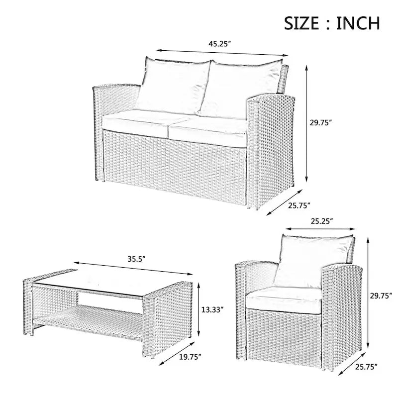4-Piece Outdoor Patio Furniture Conversation Set
