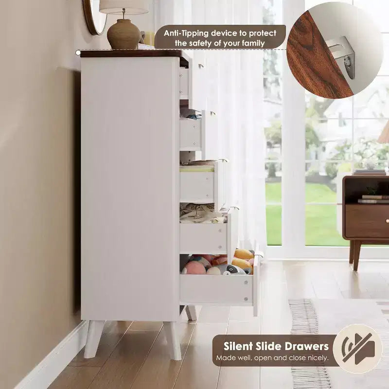 5-Drawer Fluted Dresser, 47.2-Inch Tall Chest of Drawers, Curved Design