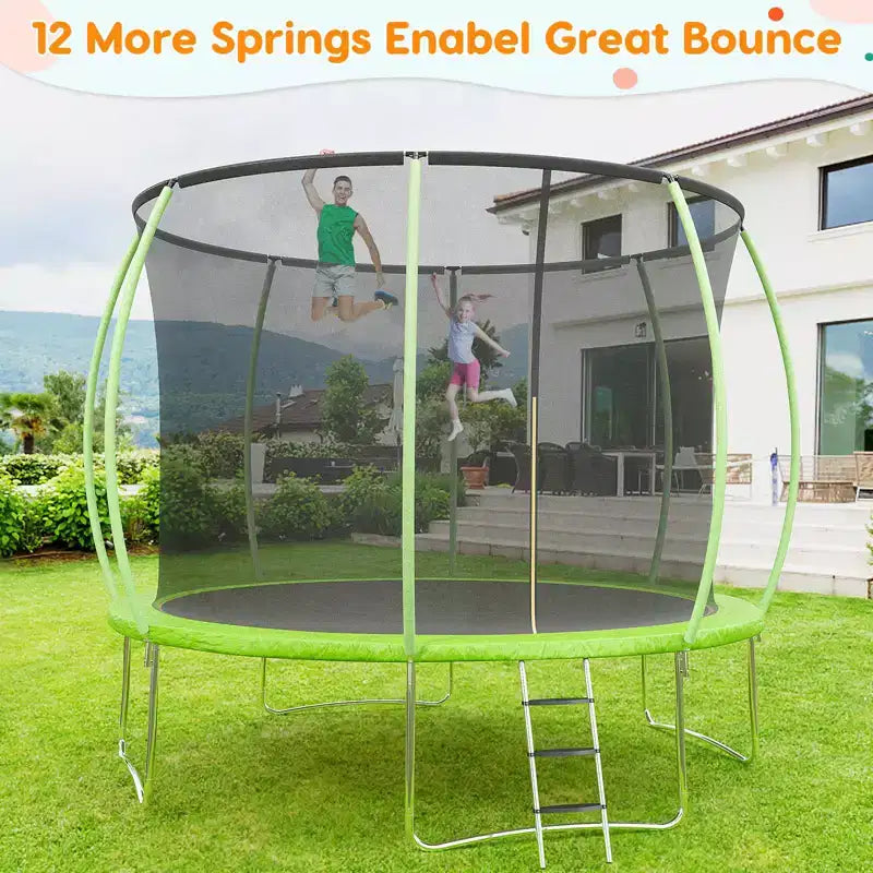 Outdoor Trampoline, 12FT Trampoline with Safety Enclosure - 440Lbs Capacity ASTM F2225-15 Certified No-Gap Net Rust-Resistant for Kids Adults