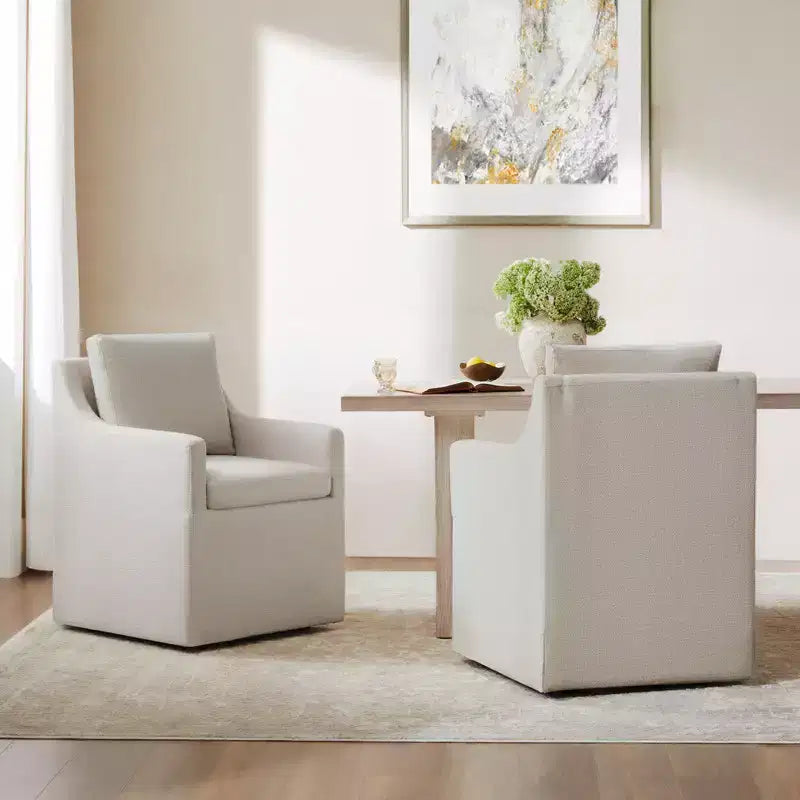 Modern Upholstered Dining Arm Chair with Hidden Casters & Under-Seat Storage