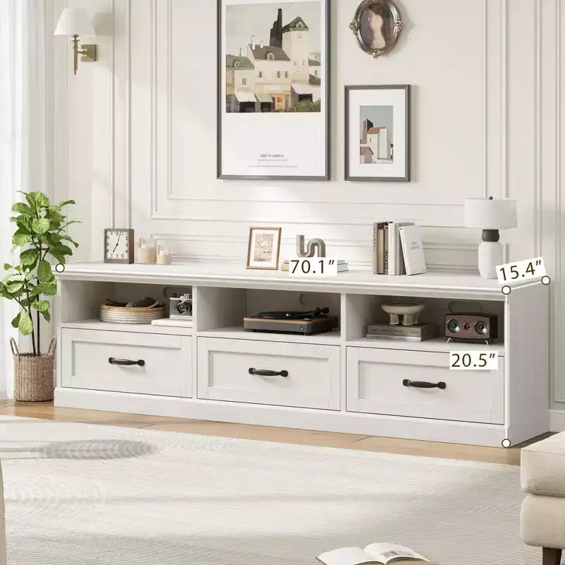 70" TV Stand for TVs up to 80", Mid Century Modern Entertainment Center with Drawers & Shelves