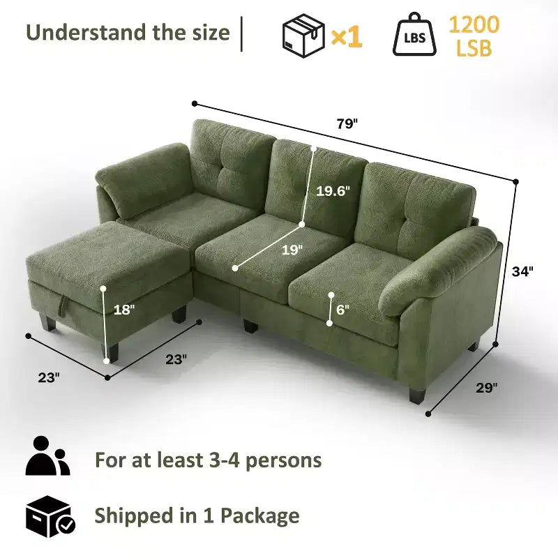 76.4-Inch Modern Three-Seater Sofa with Armrests and Pillows in Chenille Beige