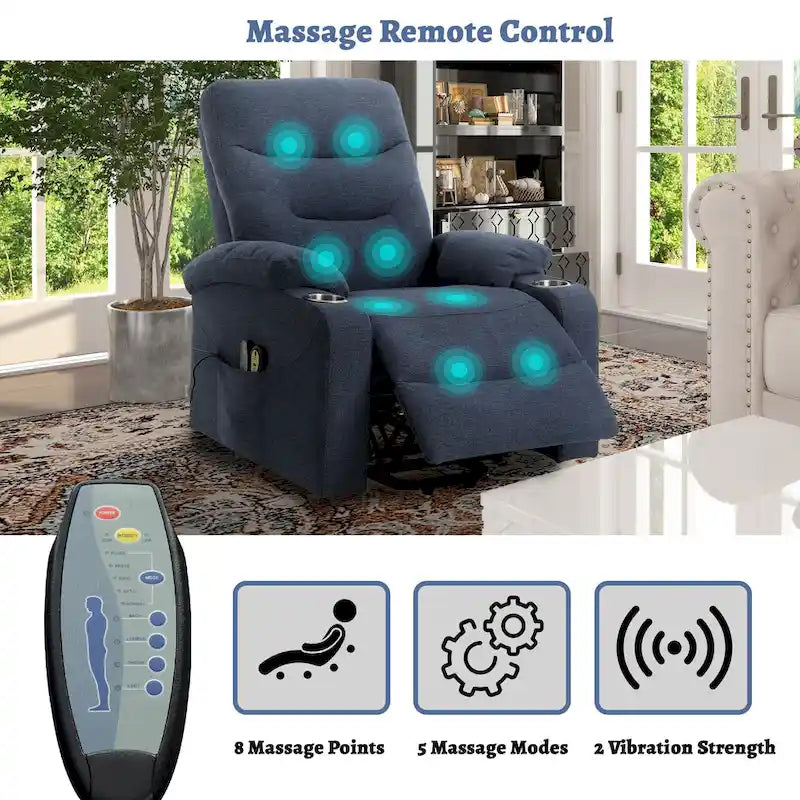 Soft Upholstered Electric Massage Recliner with Cup Holder & Dual Remote