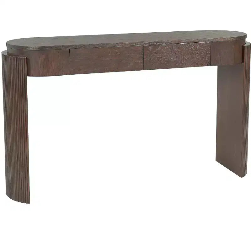 Oval-Top Console Table with Fluted Curved Legs & Dual Hidden Drawers