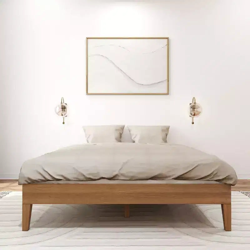 Solid Wood Queen Platform Bed Frame with Pine Slats, 14"H, 750 lb Capacity, No Box Spring Needed