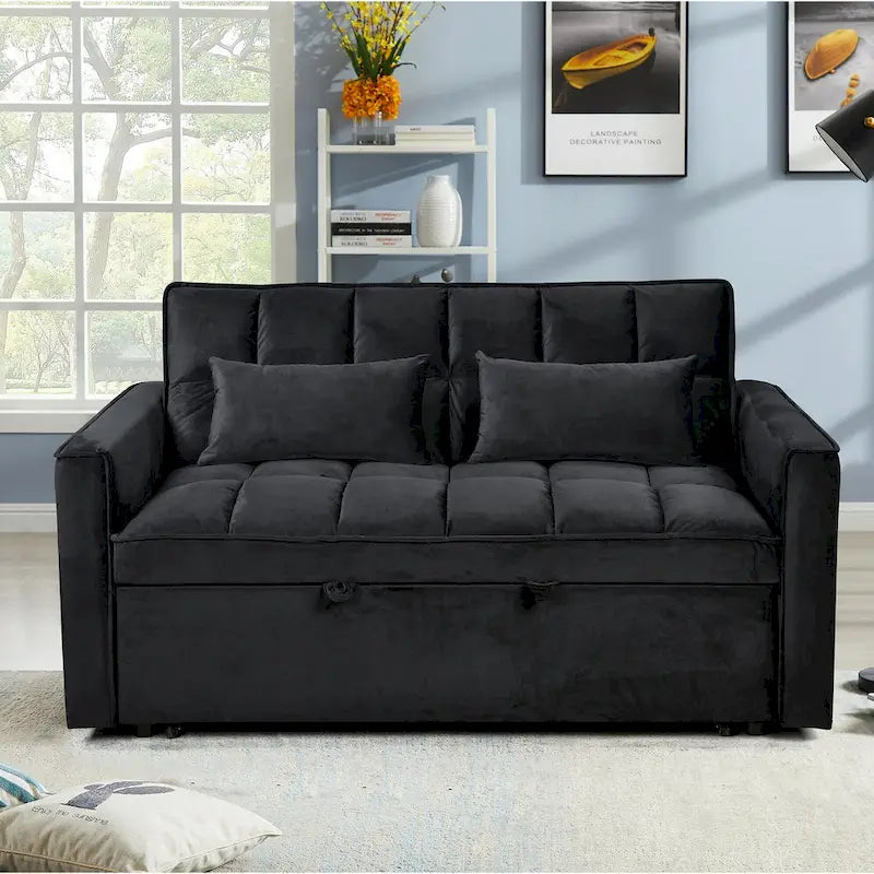 Modern Velvet Futon Loveseat with Reclining Backrest & Pockets, Seats 2 ??Dark Gray / Light Gray / Blue / Black
