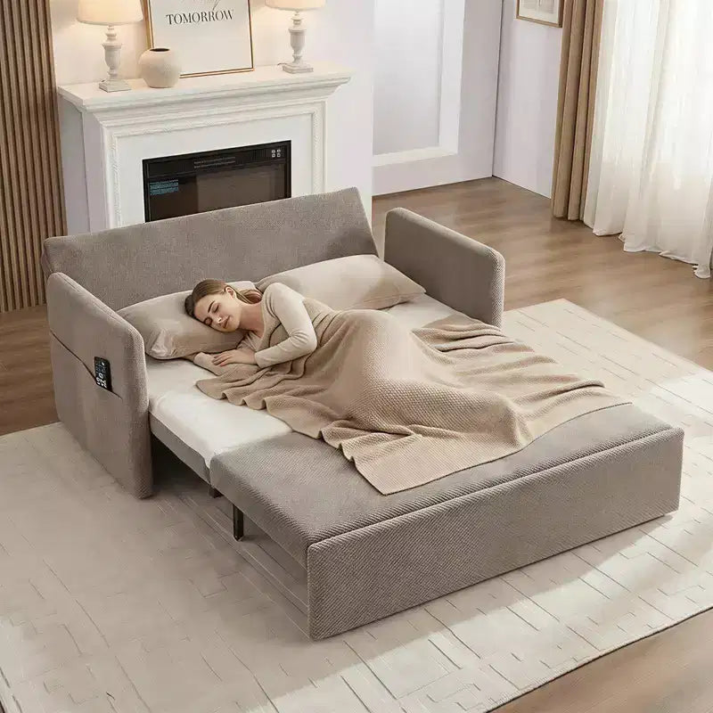 Convertible Sofa Bed with Adjustable Backrest, Bubble Fleece
