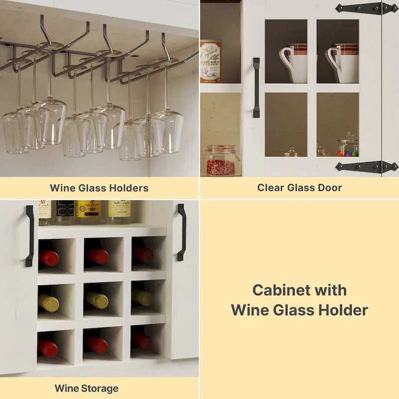 72" Kitchen Pantry Cabinet with Wine Rack, 3 Drawers & Charging Station