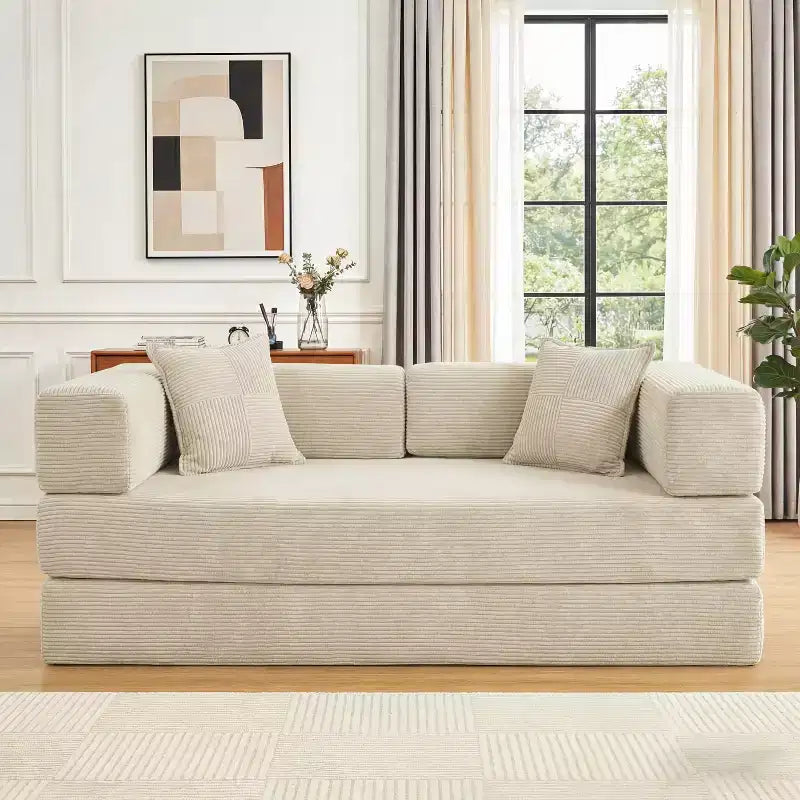 78-Inch Folding Sofa Bed Convertible Corduroy Couch, 4-in-1 Modular Floor Sleeper
