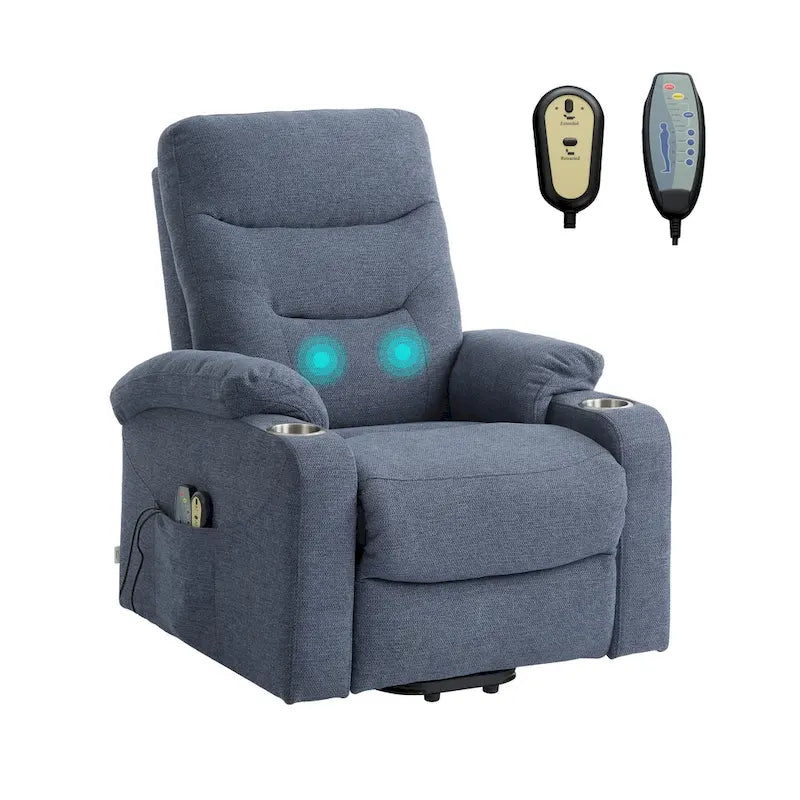 Soft Upholstered Electric Massage Recliner with Cup Holder & Dual Remote