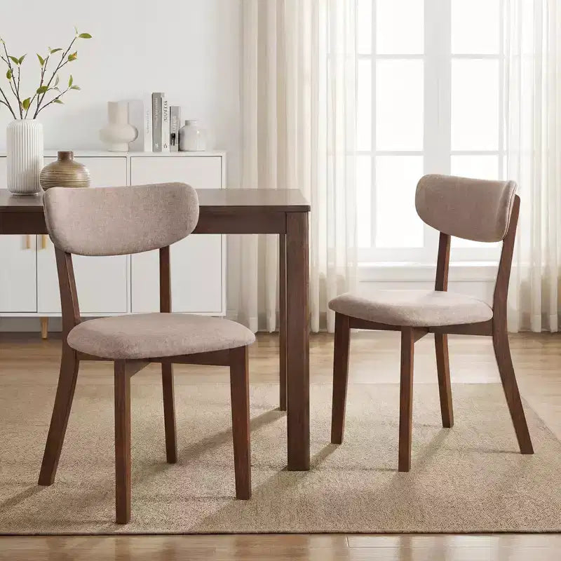 Costway Upholstered Dining Chairs Set of 4 with Solid Rubber Wood Frame, Curved Backrest Brown/Grey
