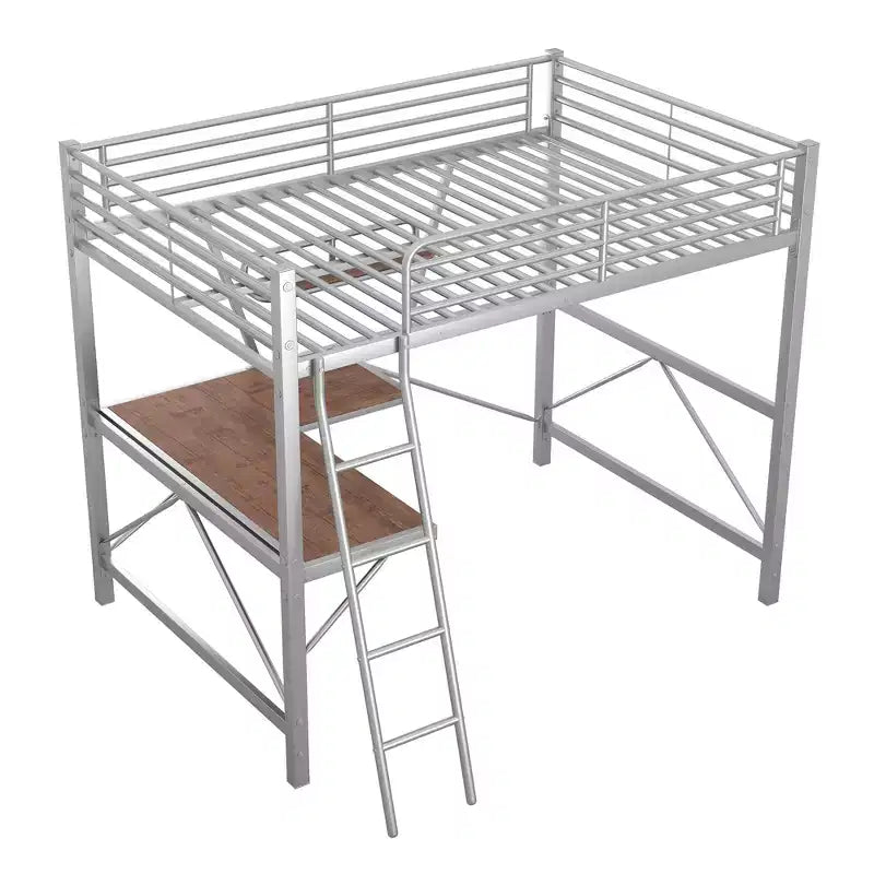 Metal Twin Size Loft Bed with Desk for Kids Teens, Hight Twin Loft Bed Frame with Small Shelf