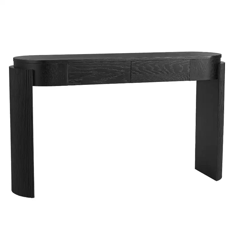 Oval-Top Console Table with Fluted Curved Legs & Dual Hidden Drawers