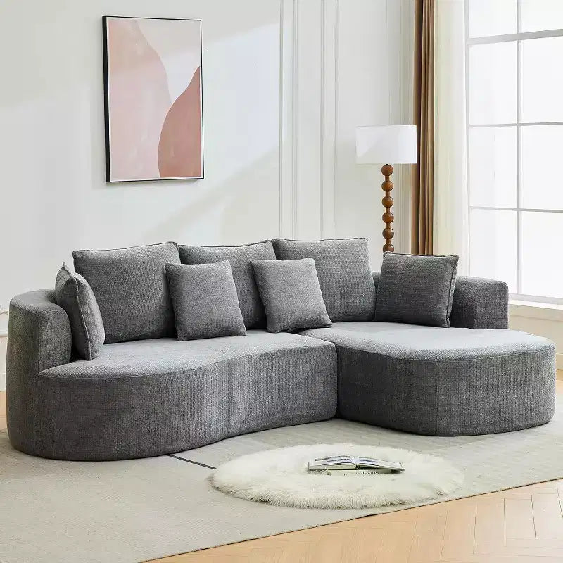 106'' Curved Modular Sectional Sofa with Chaise & Sleeper, Chenille Fabric, No Assembly for Living Room/Apartment/Bedroom