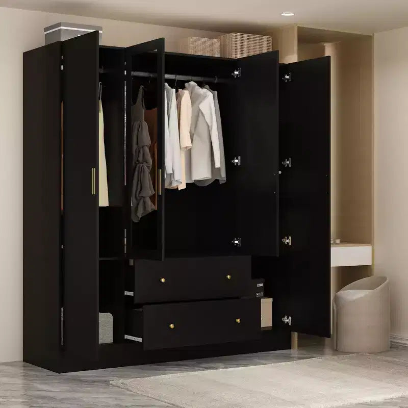 Modern Wardrobe with Mirror Closet Organization Armoire: Sturdy Rails, Smooth Drawers Practical & Stylish