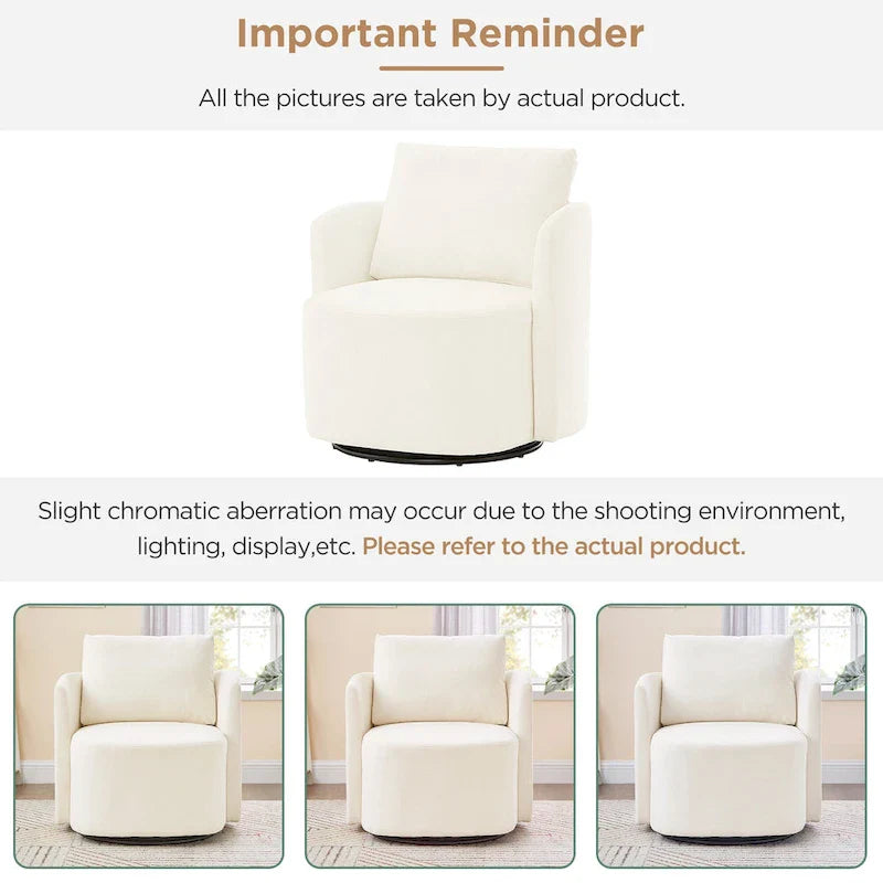 360 Swivel Chair, 29.9 Accent Barrel Armchair, Upholstered Swivel Sofa Chair with Curved Design