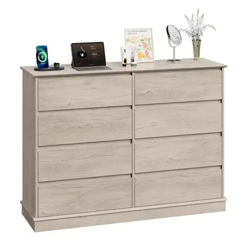 Modern Dresser for Bedroom with 8 Drawers, Wooden Storage Organizer Unit for ClosetWide Chest of Drawers