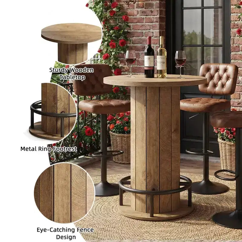 Industrial Farmhouse Round Bistro Table, Small Space Bar Table for Home Cafe Office