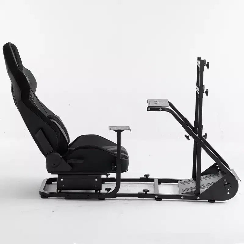 Black Steel Racing Wheel Cockpit Frame, Single Seat, Adjustable Simulator Rig