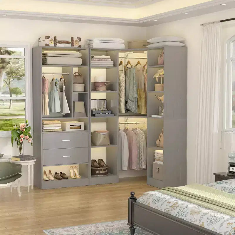 Corner Closet Organizer System with 2 Drawers