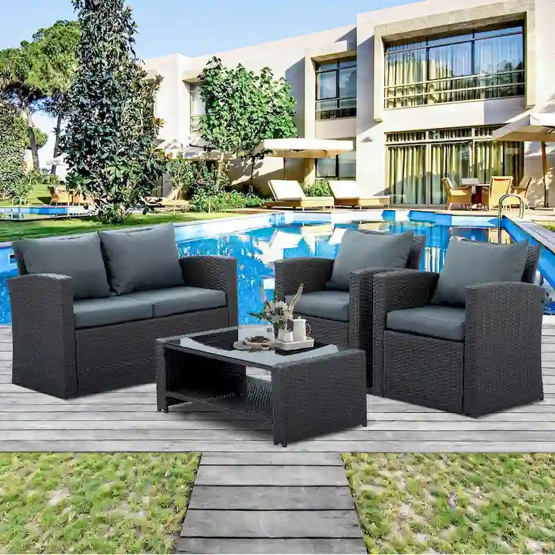 4-Piece Outdoor Patio Furniture Conversation Set