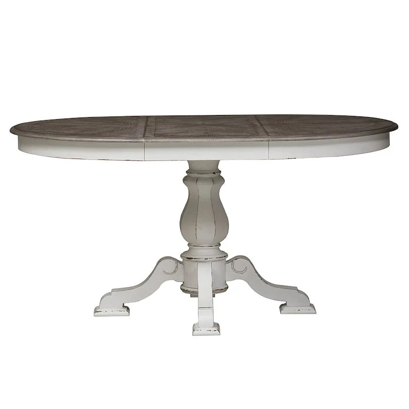 Magnolia Manor Round Pedestal Dining Table with Expandable Leaves - 2 Finishes