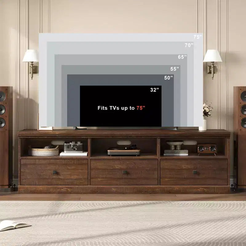70" TV Stand for TVs up to 80", Mid Century Modern Entertainment Center with Drawers & Shelves
