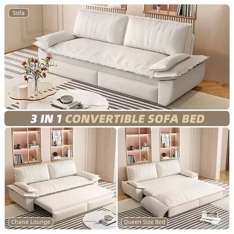 3-in-1 Convertible Queen Sleeper Sofa with Velvet Upholstery