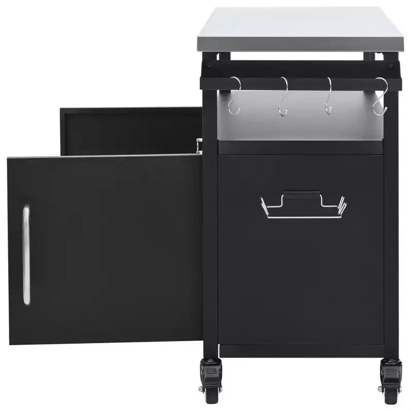 54.5" Outdoor Kitchen Island with Stainless Steel Top, Spice & Towel Rack, Black