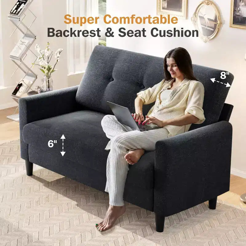 Small Loveseat Sofa, Comfy Couch with Thick Cushions, Tool-Free Assembly Loveseat for Bedroom, Small Loveseat for Small Spaces