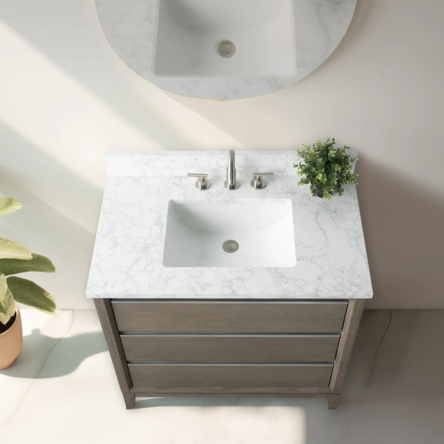 Vanity Art Bathroom Vanity with Ceramic Sink and Engineered Marble Top
