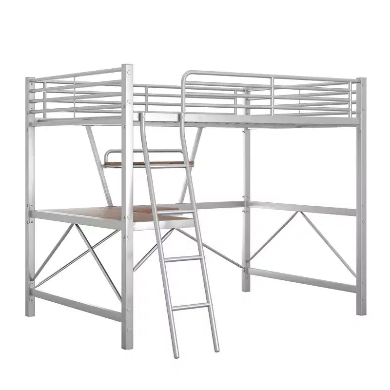 Metal Twin Size Loft Bed with Desk for Kids Teens, Hight Twin Loft Bed Frame with Small Shelf