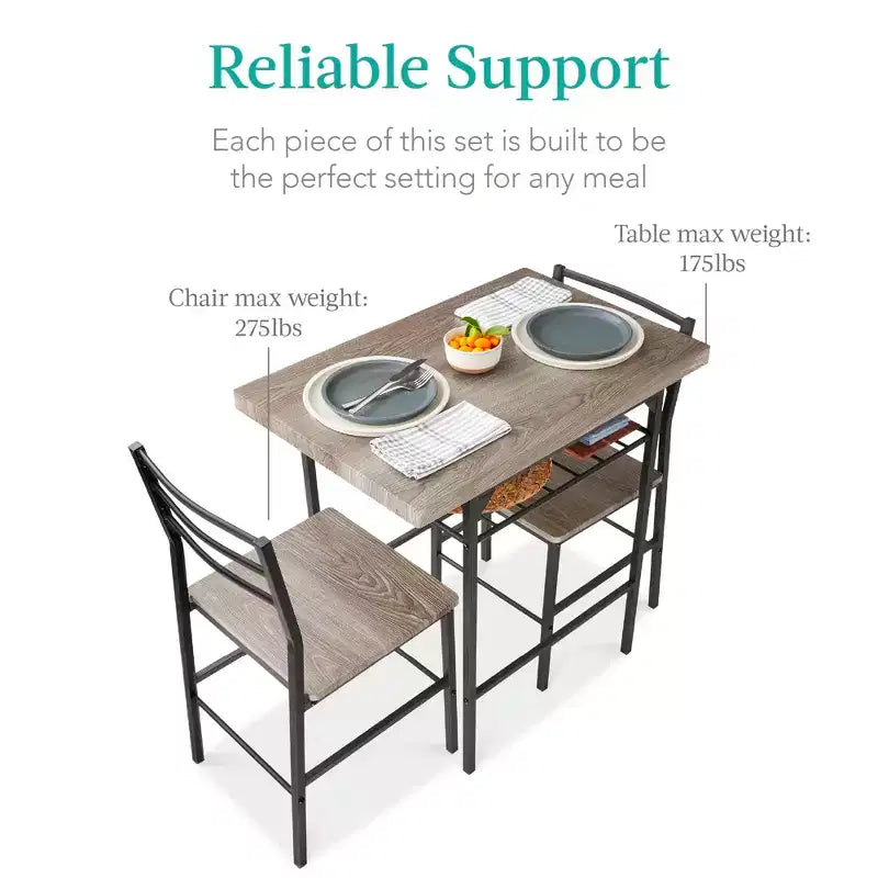 Best Choice Products 3-Piece Modern Dining Set, Square Table & Chairs Set w/ Steel Frame, Built-In Storage Rack