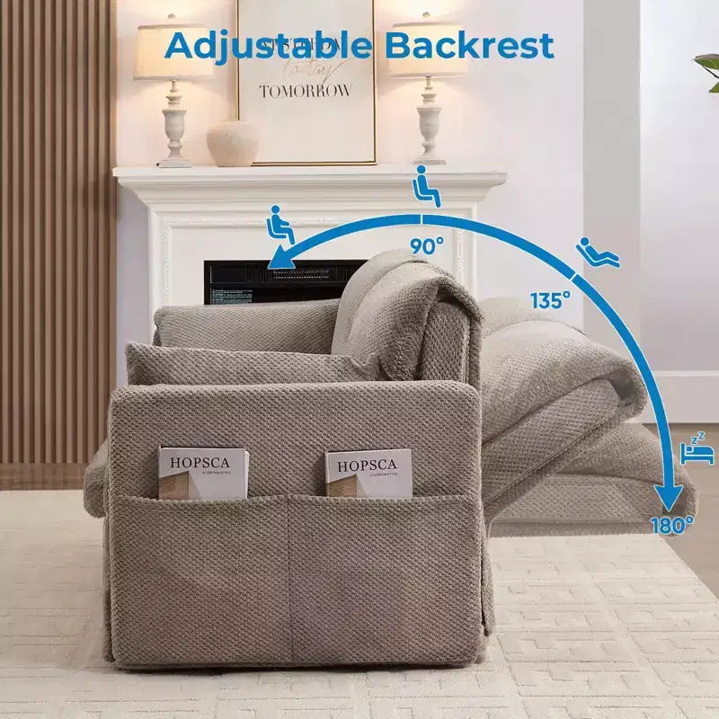 Convertible Sofa Bed with Adjustable Backrest, Bubble Fleece