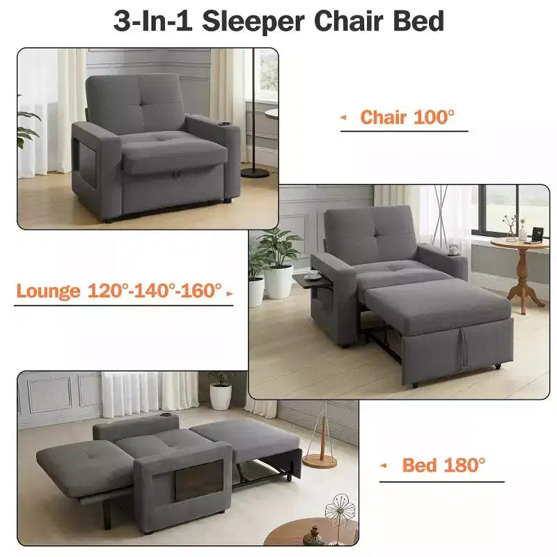 3-in-1 Sleeper Sofa Chair Bed, 42.5 Wide Convertible Pull-Out