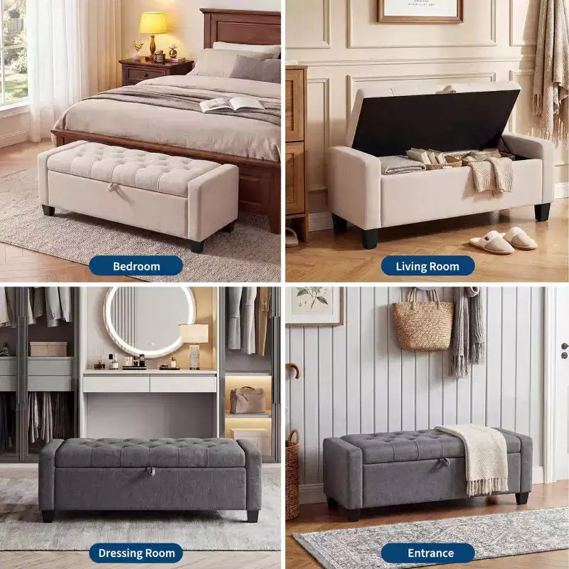 50.8 Storage Ottoman Bench, Tufted Upholstered End of Bed Storage Bench, Flip Top Entryway Bench with Safety Slow-Close Hinge for Living Room