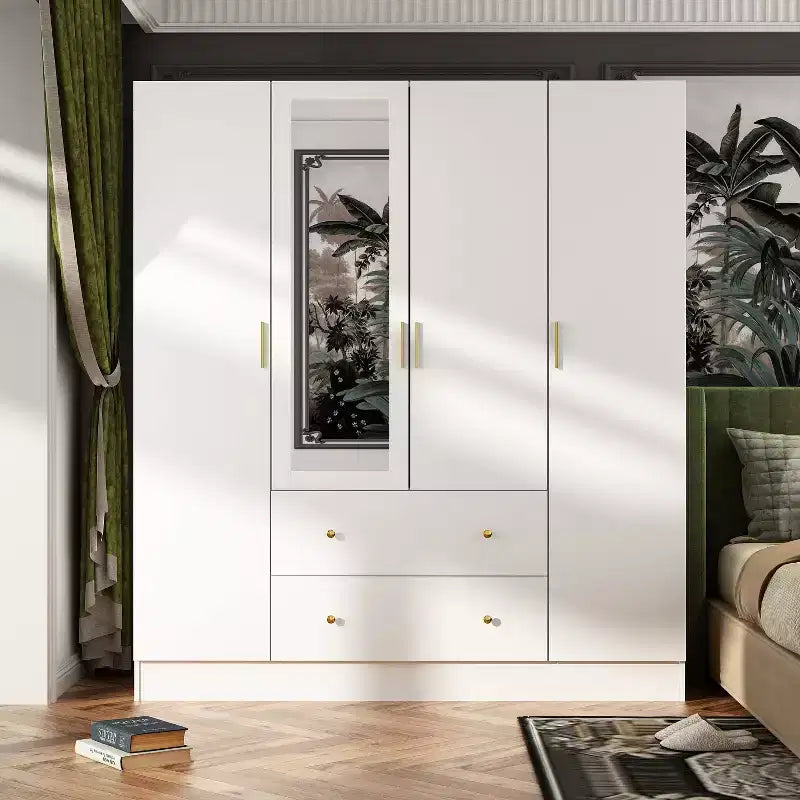 Modern Wardrobe with Mirror Closet Organization Armoire: Sturdy Rails, Smooth Drawers Practical & Stylish