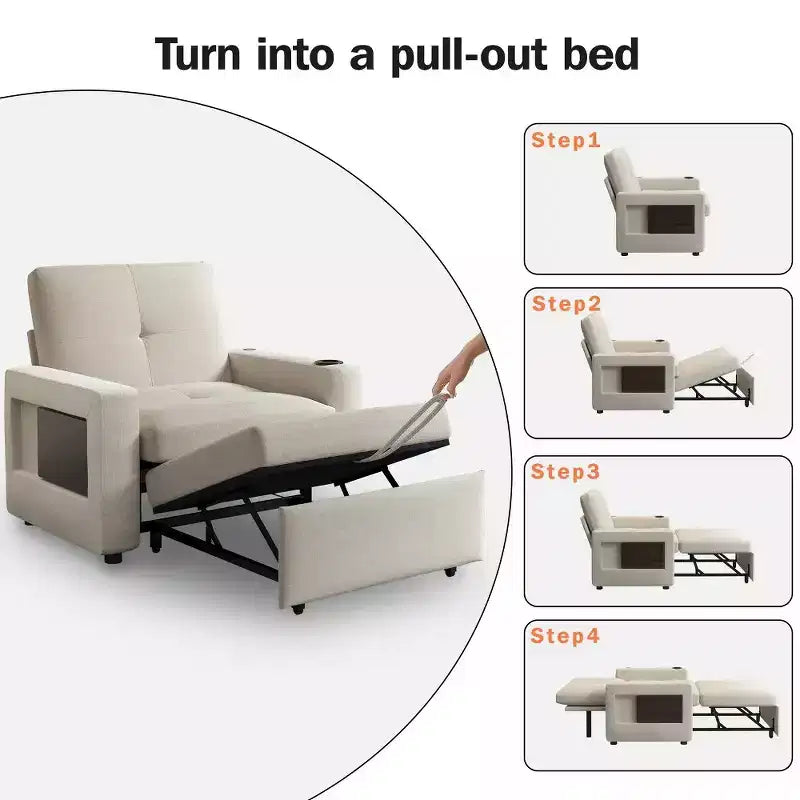 3-in-1 Sleeper Sofa Chair Bed, 42.5 Wide Convertible Pull-Out